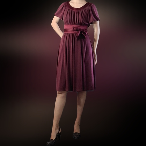 Bcbg Max and Cleo puffy sleeves large bow tie midi dress y2k - Picture 10 of 11